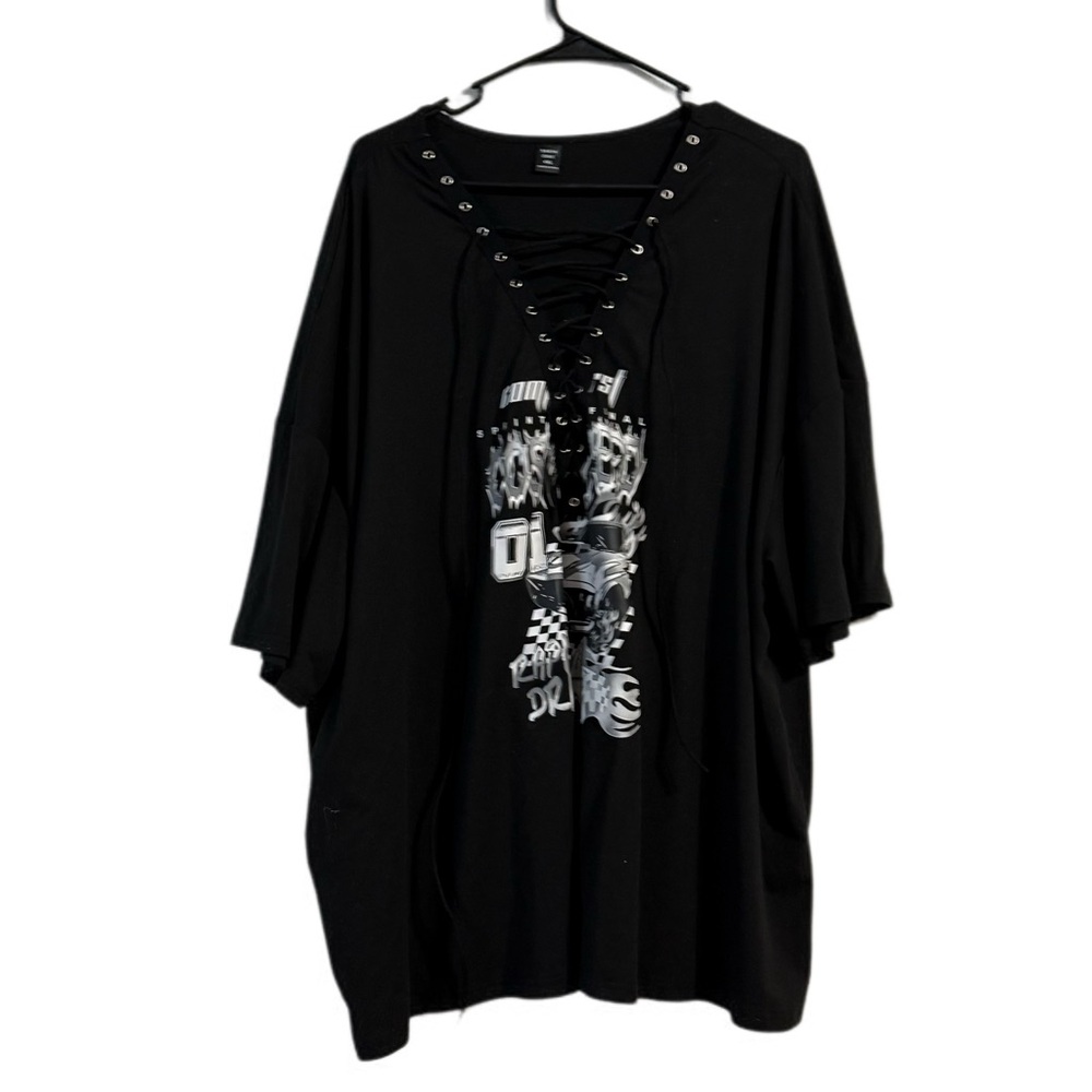 SHEIN Black Lace-Up Graphic Long Sleeve Tee